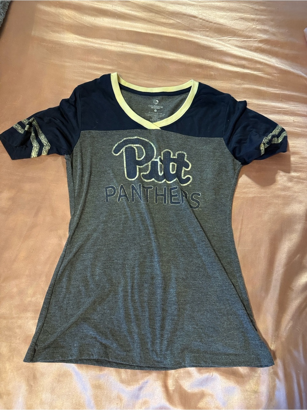 Colosseum Pitt Panthers Gray and Navy Short Sleeve Tee